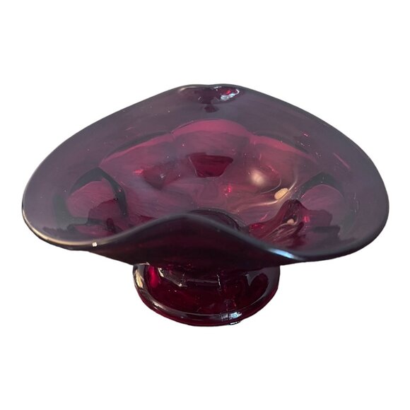 Ruby Red Bowl Trinket Candy Dish Pedestal Wavy Rim 5"X4"X2.5" Tall - Picture 6 of 11